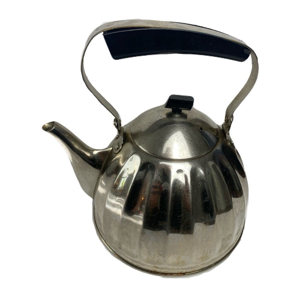 Vintage Soviet USSR Tea Kettle Nickel Plated Bronze Bakelite Handle See Descript